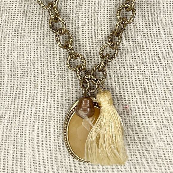 Chico's Gold Tone Tassel Pendant Chain Link Necklace - Picture 2 of 7